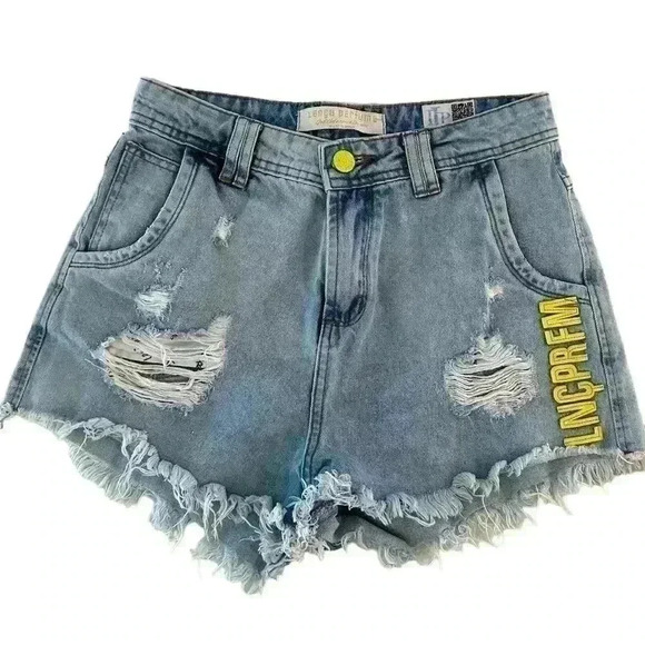 LANCA PERFUME NWOT Raw Hem High Ride W/Yellow Leather Logo Stitched On Sz 38/7 - Picture 6 of 13